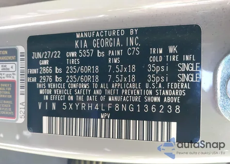 2022 Kia Sorento Ex z USA, uszkodzony, nr VIN 5XYRH4LF8NG136238